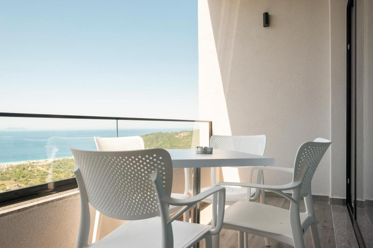 Sunlit balcony overlooking the Ionian Sea